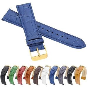 MARCHEL Gold Croco LM leren armband zwart blauw wit bruin rood groen krokodillenpatroon rundleer horlogeband gouden sluiting, blauw, 8 mm, Klassiek