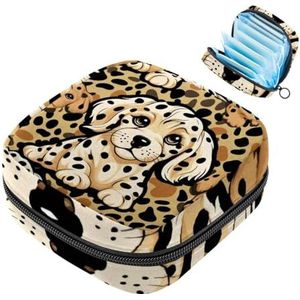 MUOOUM Maandverband Opbergtas, Puppy Hond Luipaard Patroon Menstruatie Cup Pouch, Draagbare Maandverband Pads Opbergzakken Vrouwelijke Menstruatie Eerste Menstruatie Tas voor Tiener Meisjes Vrouwen