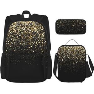 YsoLda Rugzakset, schooltas, boekentas, rugzak, 3-delige set met lunchtas, etui, goud, glitter, zwart, cool modern, zoals afgebeeld, Eén maat