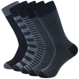 YIJIANUO 5 Pairs Grote Maat Mode Business Mannen Jurk Sokken Streep Zwart Grijs Pure Mannen Katoenen Sokken Maat EU41-48, 5 paar-NH007, EU41-48
