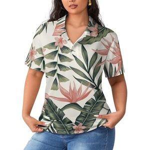 Plumeria bloemen bladeren palmbomen dames poloshirts korte mouwen casual T-shirts met kraag golfshirts sport blouses tops 2XL