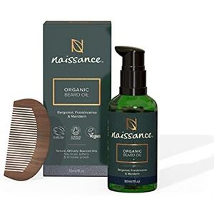 Naissance BIO Baardolie 30ml & Baardkam - Natuurlijke Baard Verzorging Set met Ricinusolie Arganolie & Jojoba-olie - Baardgroei & Huidverzorging Cadeauset voor Mannen - Geurige Bergamot, Wierook & Mandarijn