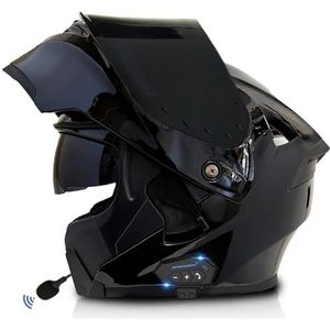 Motorhelm Flip-Up Helm Met Bluetooth Motorhelm Met Geïntegreerde Bluetooth Integraalhelm Anti-Fog Dubbele Spiegel Integraalhelm ECE Goedgekeurde Crashhelm B,L=59-60CM