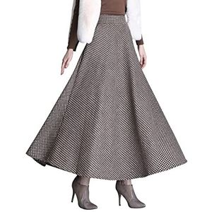 BiilyLi Vrouwen Winter Wollen Maxi Rok Elegante Plaid Warm Gestreepte Hoge Taille Casual Party A-lijn Elastische Taille Lange Rok, XXL