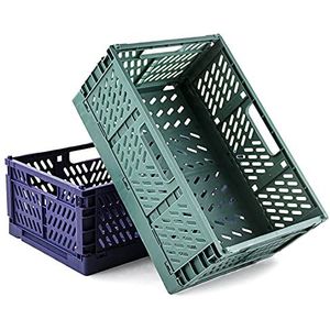 Spesh 2 stuks vouwkist, plastic klapmand, opvouwbare opbergmand van kunststof, stabiele vouwdozen voor keuken, slaapkamer, werkkamer (blauw + donkergroen, 30 x 20 x 12 cm)