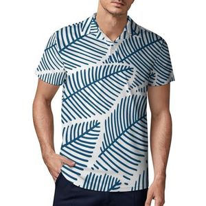 Elegante blauwe kleur met bladeren mannen golfpoloshirt Slim-fit T-shirts korte mouw casual print tops 2XL