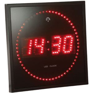 Lunartec Elektronische wandklok: LED draadloze wandklok met seconden-looplicht door rode LED's (digitale draadloze wandklok LED, LED radiogestuurde klok wandklok, secondenweergave), zwart, modern