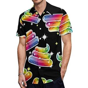 Regenboog fabel poep heren Hawaiiaanse shirts korte mouw casual shirt button down vakantie strand shirts 3XL