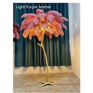 Veren vloerlamp Nordic Luxe Struisvogelveren LED Vloerlamp Goud Hars Hoek Licht Art Deco Vloerlampen for Woonkamer Staande Binnenverlichting(Color:D110*H170cm,Size:Light purple feather)