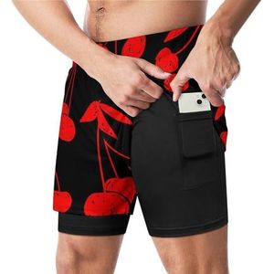Rode Bessen Op Een Zwarte Grappige Zwembroek Met Compressie Liner & Pocket Voor Mannen Board Zwemmen Sport Shorts