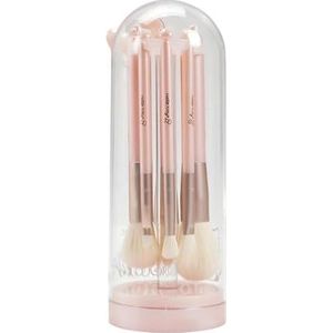 Impressions Vanity 6 stuks make-upborstelset met Hello Kitty Kawaii pictogram, superzachte borstels voor foundation, gezichtspoeder, blending, oogschaduw en voering met schattige belpot (roze)