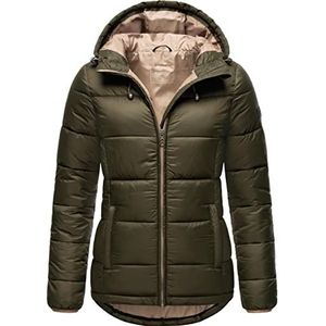 MARIKOO Leandraa lichte winterjas voor dames, gewatteerde jas met capuchon, maat 34-48, olijfgroen, 48 NL