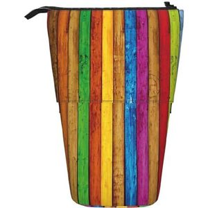 Nbtghga Kleur Houten Print Potlood Telescopische Klassieke Kunsten Stand Up Potlood Case Organizer Potlood Houder Make-up Tas Gift, Zwart, Eén maat