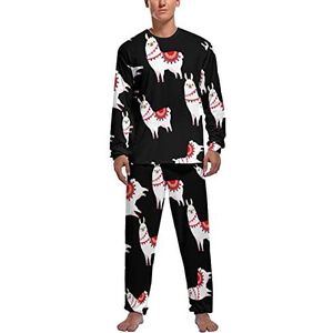 Schattige kameel voor Valentijnsdag zachte heren pyjama set comfortabele lange mouwen loungewear top en broek geschenken XL