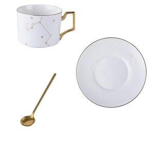 HUYGB Kop en schotel set koffiekop schotel wit en goud porselein theekopjes met roestvrijstalen lepel theekop en schotels (kleur: 9)