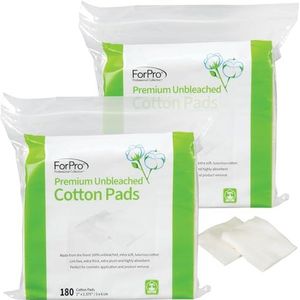ForPro Professional Collection Premium ongebleekte wattenschijfjes (360 tellen), 100% ongebleekte katoenen cosmetische pads voor gezicht, extra dik, pluisvrij, veganistisch en dierproefvrij, pak van