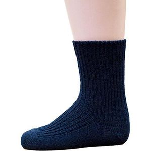 Hirsch Natur, Grof gebreide sokken baby en kinderen, 100% wol (kbT), marineblauw, 18-20 EU