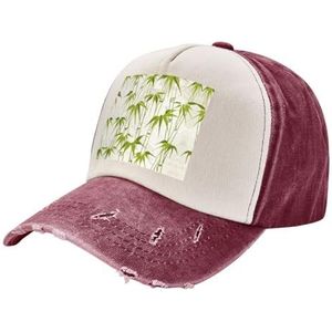 TyEdee Groene bamboe natuur plantenprint verstelbare papa hoed, veelzijdige honkbalpet, outdoor hoed voor dames, cadeau voor Vaderdag, Donkerrood, Eén Maat