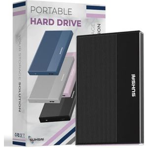 SUHSAI externe harde schijf met 1TB HDD-gegevensopslag - geheugenuitbreiding 2,5 inch USB 3.0 draagbare harde schijf compatibel met Mac, desktop, pc, laptop, PS4, PS5, gameconsole (zwart)