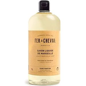 Fer à Cheval - Echte vloeibare Marseillezeep – conserveermiddelvrij en hypoallergeen, zacht voor de meest gevoelige huid (zonder geur, 1 l)