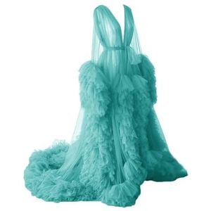 WSEYU Pluizige tule gewaad zwangerschapsjurk voor fotoshoot lange pure bruidsgewaad babyshower jurk plus size, Turkoois, 32