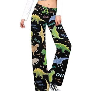 Leuke Cartoon Dino Damesbroek Casual Broek Elastische Taille Lounge Broek Lange Yoga Broek Rechte Been