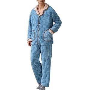 MdybF Winter Pyjama Mannen Winter Verdikte Pyjama Broek Lange Mouw Jacquard Vest 2 Stks Set Warm Nachtkleding, meerblauw, L 50-60KG