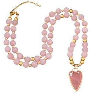Women Strawberry Quartz Choker Necklace Heart Natural Stones Pendant Necklace Healing Crystal Energy Jewelry Gifts (Color : Rose Quartz)