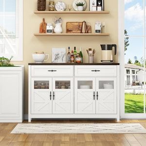 boorbin Eetkamerdressoir met opbergruimte, 140 cm lang buffet met 4 deuren en 2 grote laden, eetkamer-dressoir, koffiebar in eigentijdse stijl