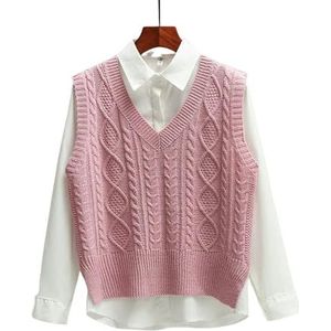 YIMAISZQ Sweater for women Style Women Sweater Vest Spring Fall Sleeveless Knitted V Neck Pullovers Female Jumper Top Outerwear-pink-l