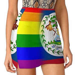 LGBT Pride Belize Vlag Dames Skorts Hoge Taille Tennisrok Gelaagde Korte Mini Rok Culottes Skorts Met Zakken 2XL