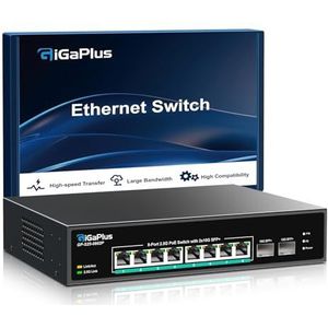 10-poorts 2.5Gb onbeheerde PoE-switch met 8*2.5G Base-T PoE-poorten, 2*10G SFP+ Uplink, 802.3af/at (PoE+), 80Gbps schakelcapaciteit, GigaPlus 2.5G PoE-switch voor 2.5Gb NAS/PC, WiFi6-router