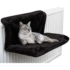 URBANESSENTIALS Kattenradiatorhangmat - superzacht imitatiebont zwart kattenradiatorbed - sterk en duurzaam kattenbed - 47 l x 40 x 45 cm B