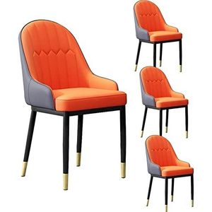 GEIRONV PU lederen stoelen set van 4, moderne hoge rugleuning gewatteerde zachte zitting armleuningen stoelen for eetkamer en woonkamer stoelen eetkamerstoelen Eetstoelen (Color : Orange+gray, Size