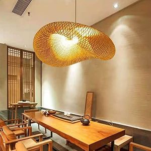Vintage hanglamp handgemaakte natuurlijke bamboe hanglamp nostalgische E27 in hoogte verstelbare hanglampen restaurant slaapkamer woonkamer kroonluchter eetkamer café bar hanglampen (50 cm)