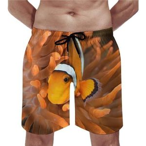 Tropische anemoonvis met koraal strandshorts voor heren, sneldrogende boardshorts met gaasvoering, strandbroek, gym zwembroek, XS