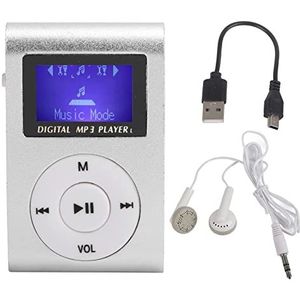 MP3-speler, Draagbare Mini-mp3-muziekspeler Sport-back-clip LCD-scherm MP3-ondersteuning 32 GB Geheugenkaart met Oortelefoon en USB-kabel(Zilver)