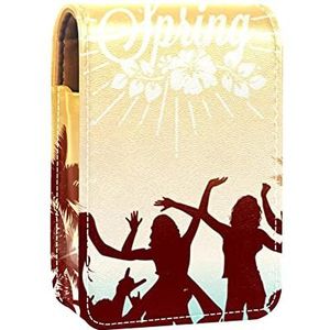 Make-up Lipstick Case voor Buiten Leuke Roze Eenhoorn Draagbare Lipstick Organizer met Spiegel Dames Mini Make-up Tas Neemt Tot 3 Lippenstift, Veelkleurig-4, 9.5x2x7 cm/3.7x0.8x2.7 in,