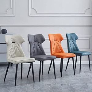 GEIRONV Eetkamerstoelen set van 6, lederen woonkamer keuken lounge toonbank stoelen stevige koolstofstalen metalen poten Eetstoelen (Color : 6pcs, Size : Orange)