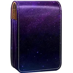Sterrenhemel Paars Lipgloss Houder Lippenstift Case Draagbare Mini Lipstick Opbergdoos Reizen Lipstick Organizer Case met Spiegel voor Vrouwen, Meerkleurig, 9.5x2x7 cm/3.7x0.8x2.7 in