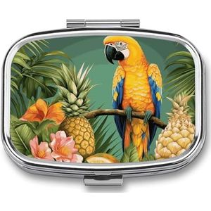 Zomer Papegaai Ananas Vogel Pillendoos Pil Case Leuke Pil Organizer Pil Houder Geneeskunde Pil Organizer Pil Container Dagelijkse Pil Organizer Kleine Pillendoos Pil Case voor Portemonnee Pocket
