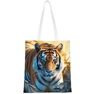 VTCTOASY Afrikaanse wilde dieren tijger print canvas draagtassen stijlvolle schoudertas herbruikbare boodschappentas kleine handtassen voor vrouwen mannen, zwart, één maat, Zwart, Eén maat
