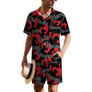 I Love Horse Hawaïaans pak voor heren, 2-delig, strandoutfit, shirt en korte broek, bijpassende set