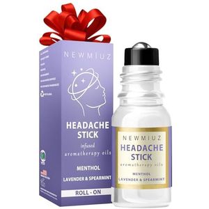 Migraine Roll on with Cooling Menthol Stick Lavender Spearmint Essential Oil Roller Headache Tension Stress Relief Gifts Perfect Stocking Stuffers - All Natural Made in USA