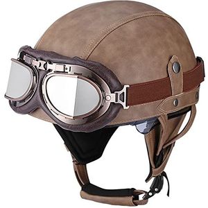 BDTOT Retro halve helm voor motorfiets, Duitse stijl, voor scooter, cruiser, chopper, anti-botsing helm met afneembare gehoorbescherming, met vizier, ECE-gecertificeerd, scooter-, bromfietshelm, L=57~58 cm
