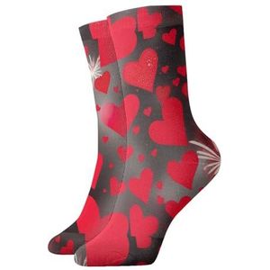 UVBDF Rode Harten Vuurwerk Ademende Comfort Sokken, Vochtafvoerende Zachte Sokken voor Dagelijkse Slijtage en Gym