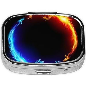 Mini vierkante pillendoos, medicijnorganizer, vuur- en ijsdraken, draagbare EHBO-doos, reispillendoos met 2 vakken, kleine pillendoos voor zak of portemonnee