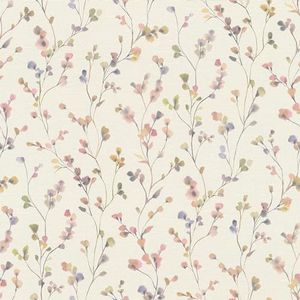 Rasch Behang 486155 - Licht vliesbehang met kleine bloemen in roze en groen in aquarellook uit de collectie Country Charme