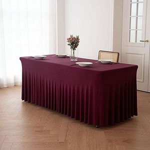 FANIVIN 5 stuks tafelrokken, elastisch, ideaal voor tuinverjaardagen, kerstfeesten, wijnrood, 183 x 76 x 75 cm