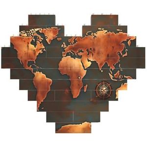 Roest wereldkaart legpuzzel - hartvormige bouwstenen puzzel-leuk en stressverlichtend puzzelspel